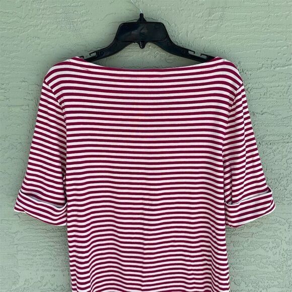 Lauren Ralph Lauren Women's XL Red & White Striped Knit Top 3/4 Sleeve - Picture 5 of 8